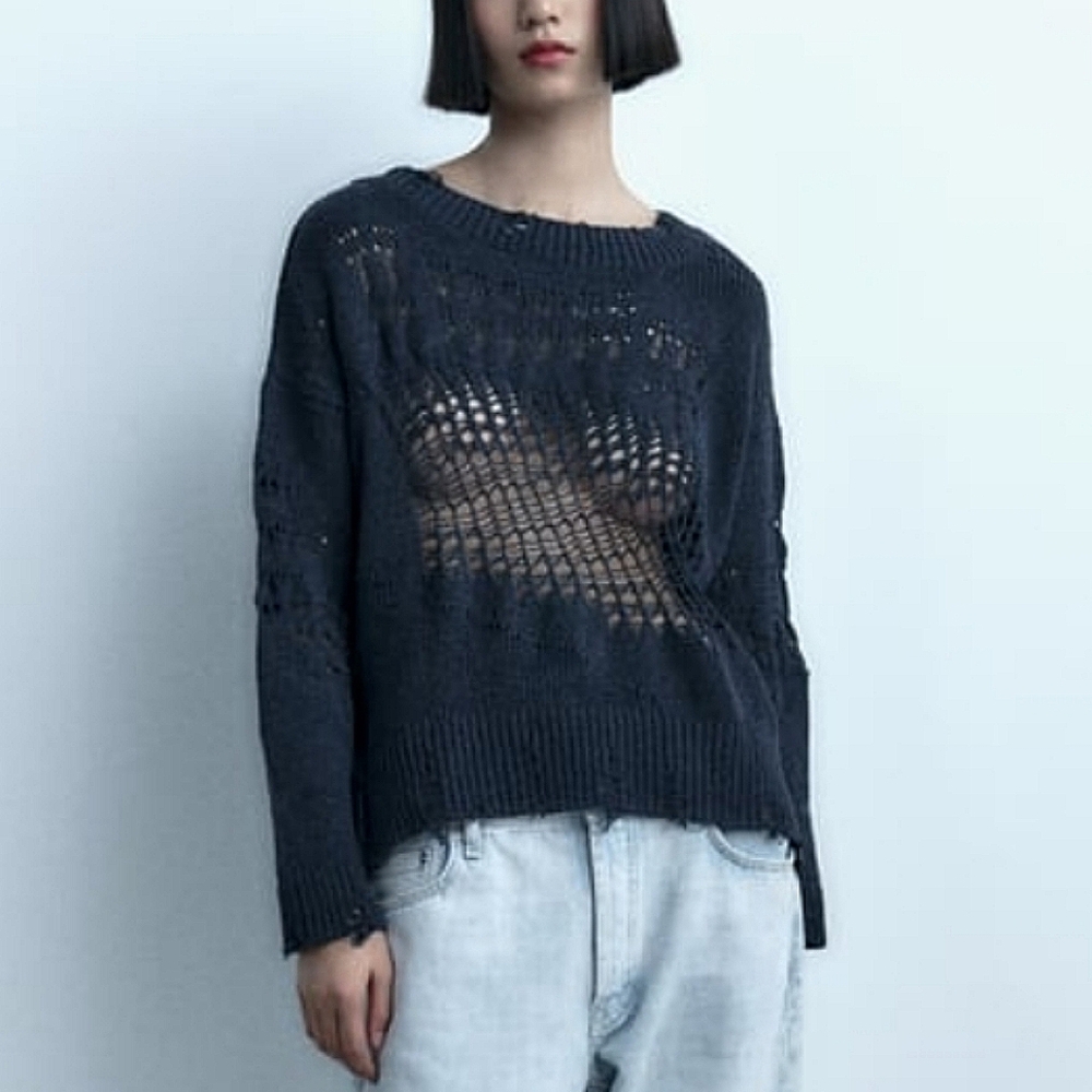NWoT Zara Blue Ripped Open Oversized Sweater Tagged S M L XL